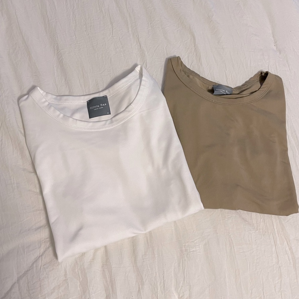 2 piece tan and white long sleeve